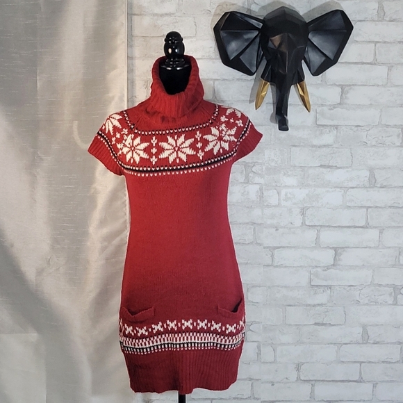 Dresses & Skirts - Red Knit Turtleneck Sweater Dress Size L